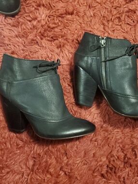 MIA Black Leather Ankle Booties with Stacked Heel and Side Zip
